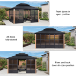 12' x 14' Hardtop Aluminum Gazebo with Galvanized Steel Roof & Sliding Doors - Image 3